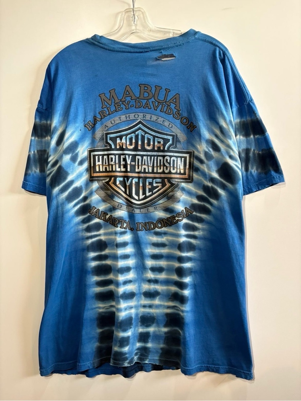 Overseas Jakarta Harley-Davidson Men's Blue Tie-Dye Logo T-Shirt Thrased